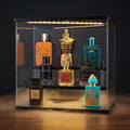 Scent Vault LED fragrance display case filled with 8 perfume bottles